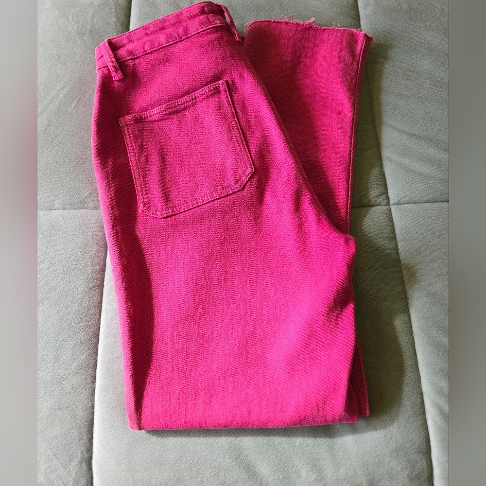 🩷EUC ZARA Pink High Rise Straight Leg Raw Hem Jeans, Size 4 - Picture 4 of 8